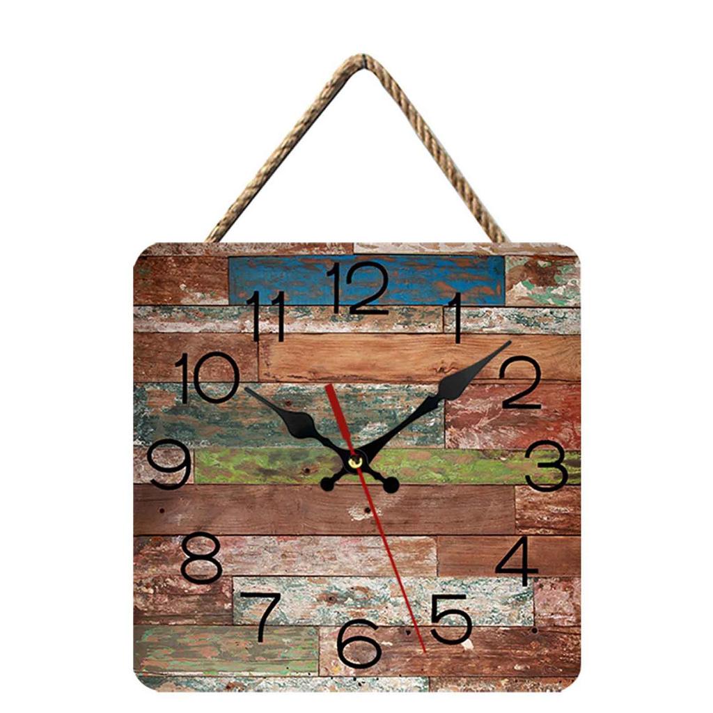 Wooden Square Wall Alarm Clocks Silent Non-ticking Battery Powered For Home Kitchen Living Room Office Decor