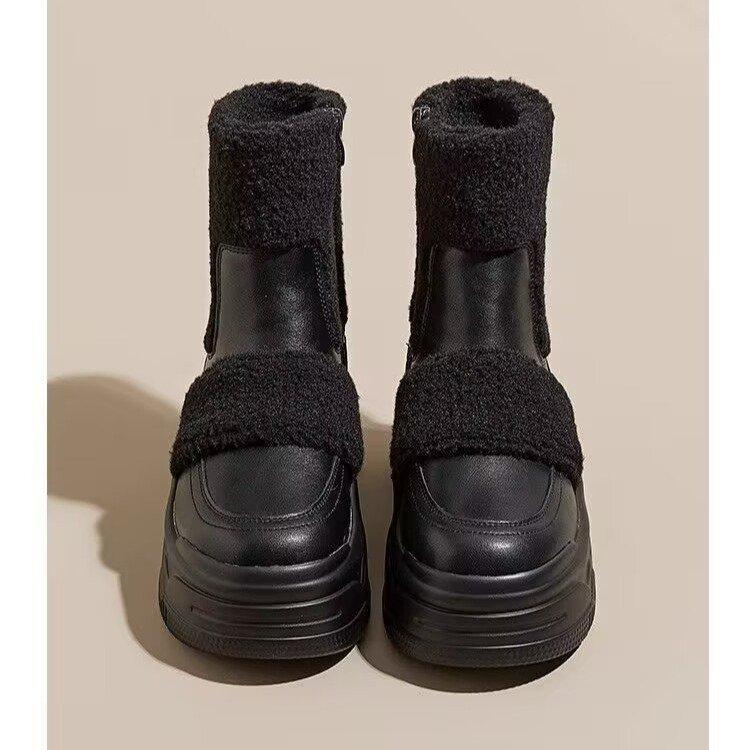 Thick-soled inner height-increasing snow boots for women 2025 autumn new versatile casual velvet warm small short boots for women