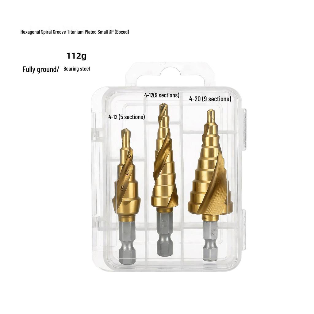 6-Piece Titanium Coated Serrated Step Drill Bit Set - Rustproof, Durable, High-Efficiency Twist Hole Opener.