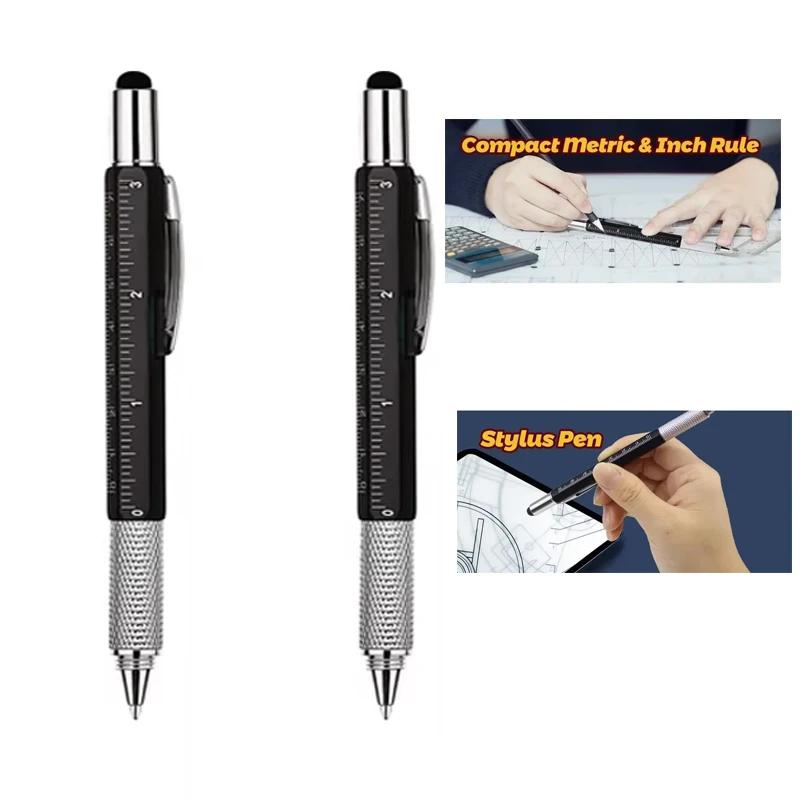 7 in 1 Multifunktions-Kugelschreiber mit modernem Handwerkzeug, Maßband, technischem Lineal, Schraubendreher, Touchscreen-Stift, Wasserwaage