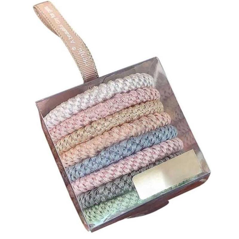 8Pcs Hair Bands, Elastic Hair Ties, Hair Accessories for Girls, Cotton Bands Soft Woven Ponytail Holders for Thick Hair and Curly Hair