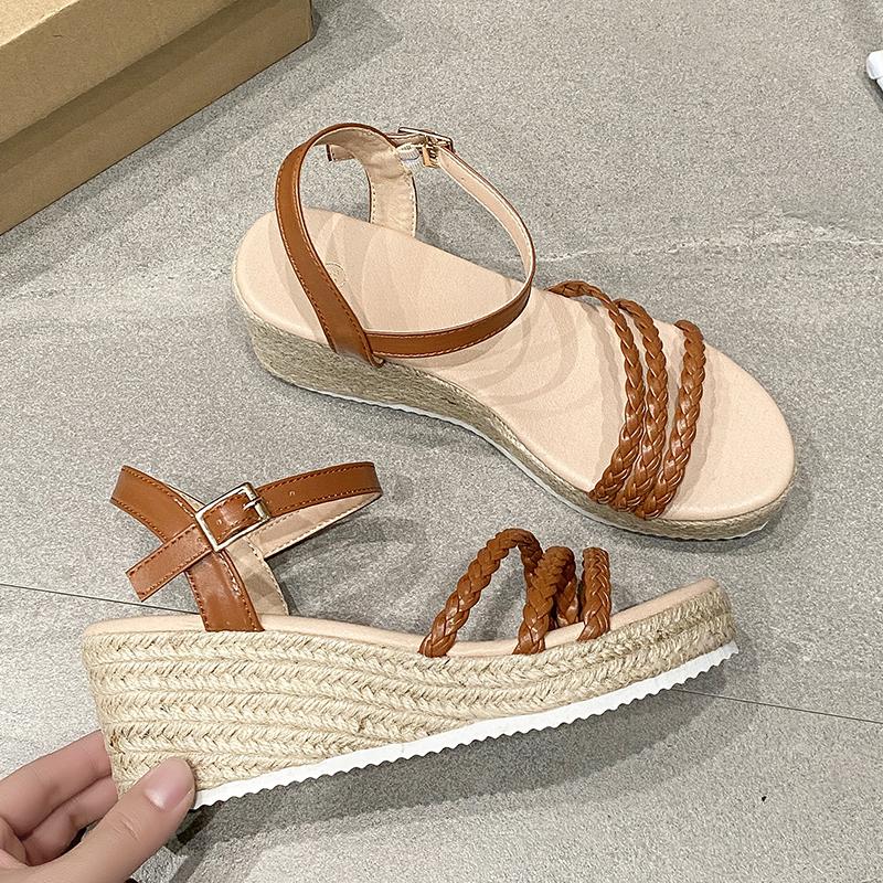 Summer High Heels Sandals Women 2025 Summer Ankle Buckle Platform Sandals Woman Pu Leather Square Heel Gladiator Sandalias Mujer