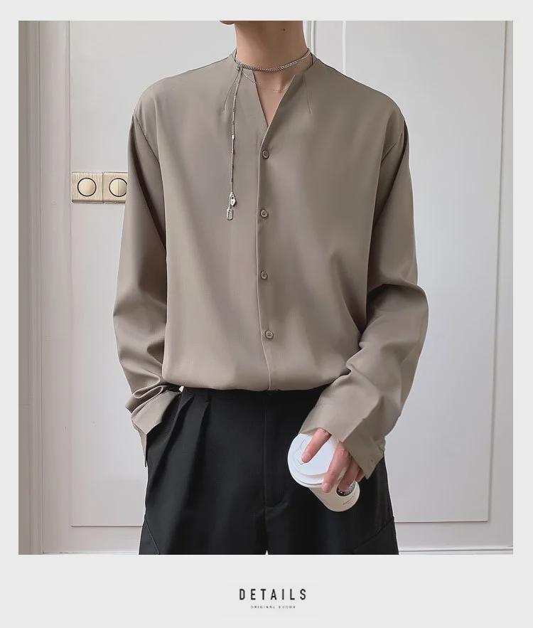 Men's Trendy Autumn Ice Silk Long Sleeve Shirt – Korean Style
