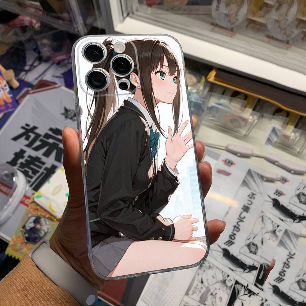 Cute Cartoon Japanese Anime Girl Clear Silicone Soft Phone Case For iPhone 11 12 13 14 15 16 Mini 17 Pro Max TPU Phone Case