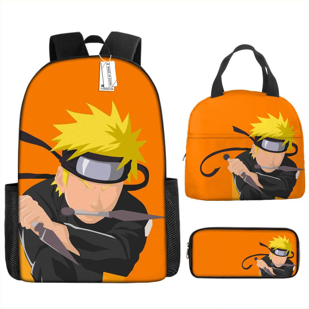 Naruto Shippuden Elementary and Secondary School School Bag Large Capacity Campus Backpack Lunch Bag Pencil Bag Three-piece Set