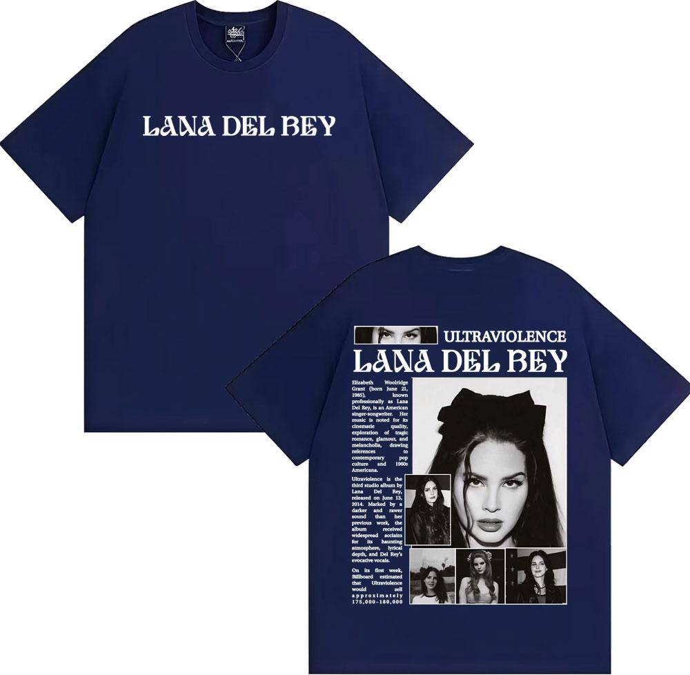 Lana Del Rey Ultraviolence Tour Collage Album T-Shirt 2026 Sommer Unisex Damen Luxus Mode Lässig Baumwolle Übergroßes T-Shirt