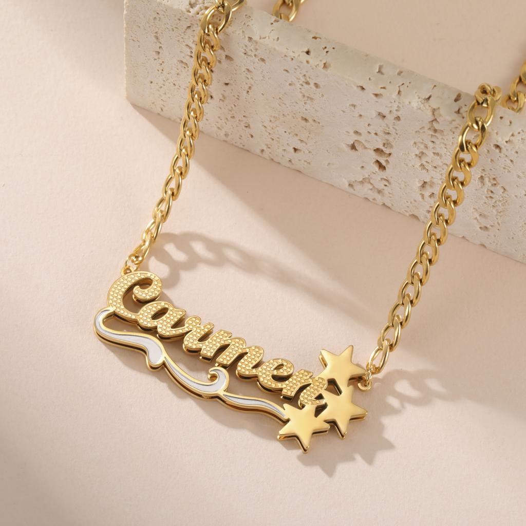 Lemegeton Custom Name Necklace Corrosion Textured Pattern Pendant Women Men Stainless steel Jewelry Personalized Party Gifts