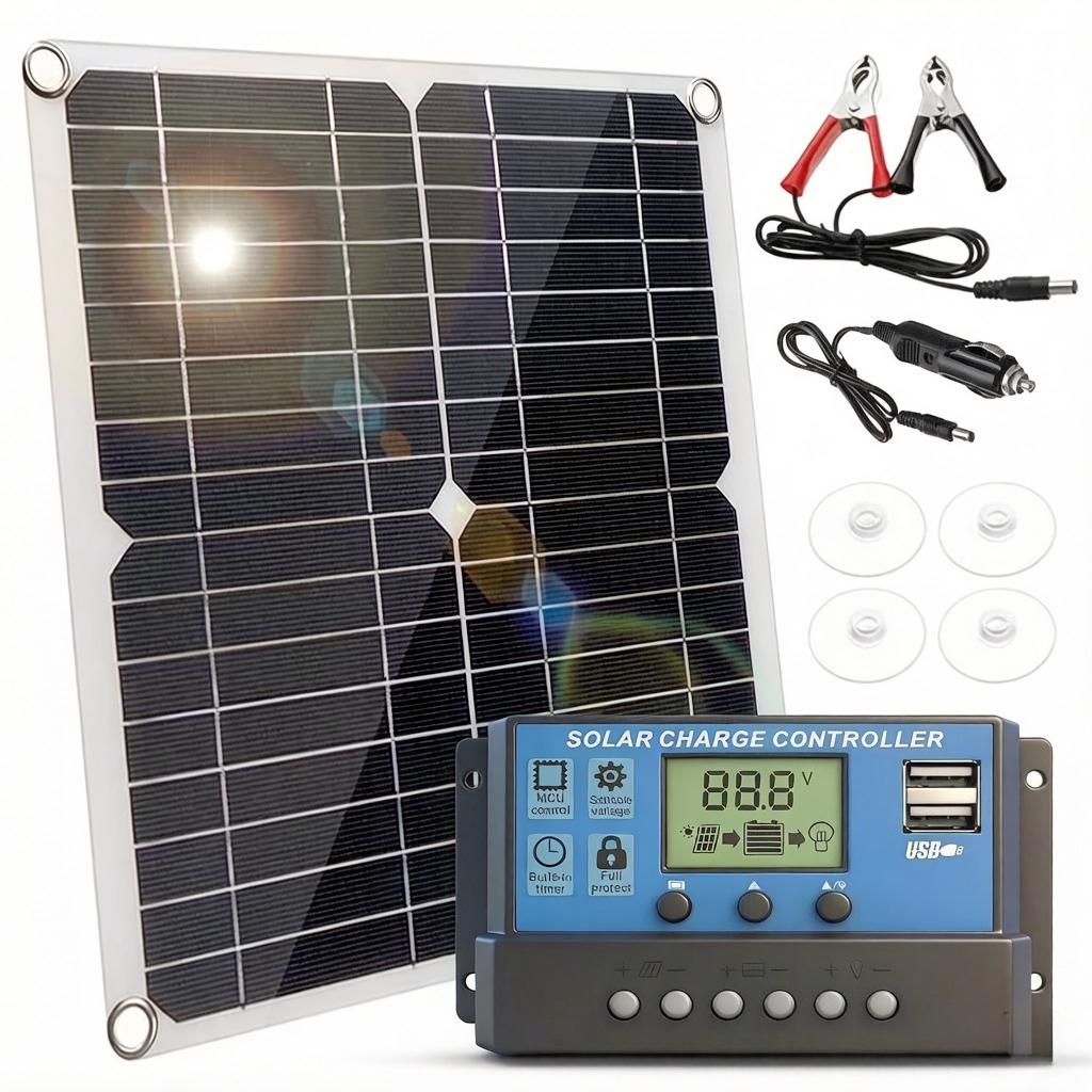 20W 12V Solar Panel Kit Monocrystalline Solar Panel PWM Charge Controller High-Efficiency for RV Boats Trailer Off-G-rid System