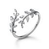 925 Silver Leaves Ring Exquisite Zircon Stone Ring for Women Girls Adjustable Wedding Ring