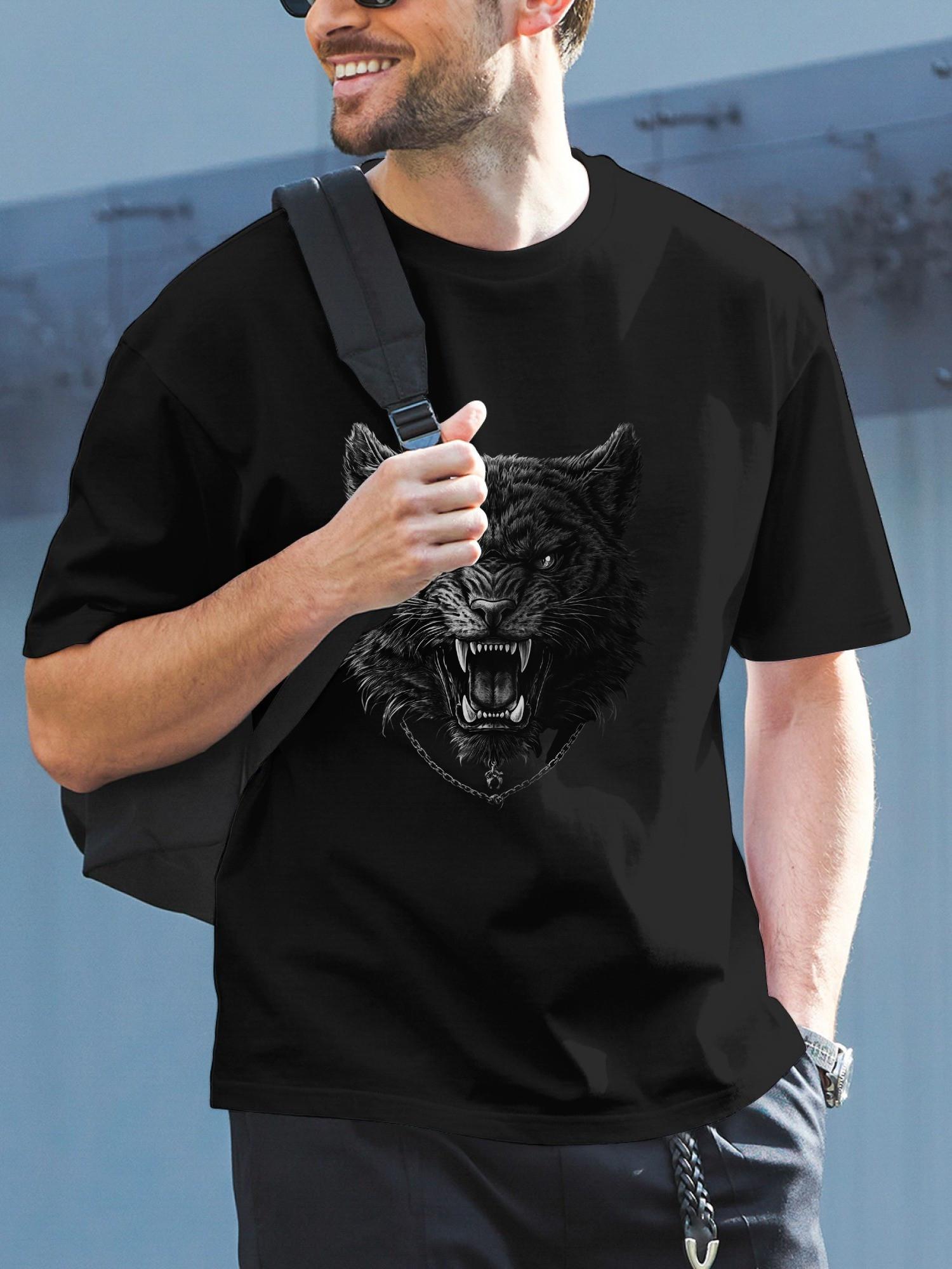 Fierce Panther Graphic T-shirt - 180g Cotton Crew Neck Short Sleeve M