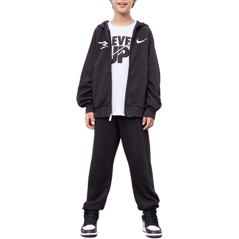 Nike Hoodie Jacket 3Brand Series Logo Print Raglan Sleeve Hooded Zipper Kids jackets Black NY2342057GS-002