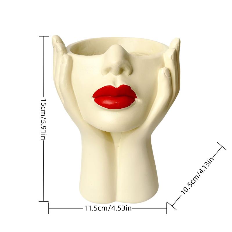 Female Contour Design Pen Holder Elegant Face Vase Decoration Handcrafted Artistic Female Form Head Vase Makeup Brush Holder