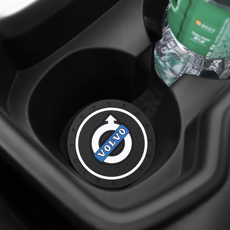 2Pcs Car Silicone Coaster Anti-Slip Water Cup Drink Mat Interior Decoration For Volvo XC90 V90 V60 XC60 V40 EC40 EX40 Keychain