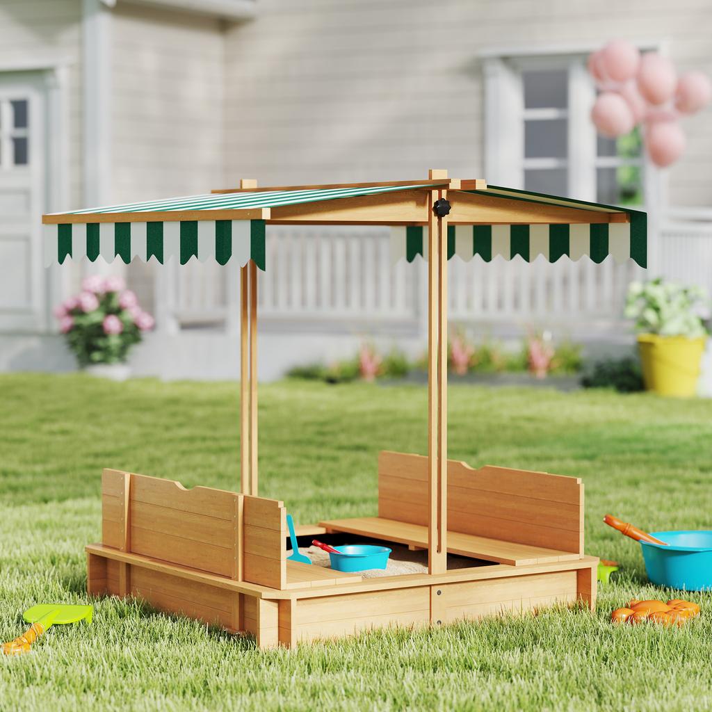 Kids Square Wooden Sandpit, Children Sandbox Outdoor Playset