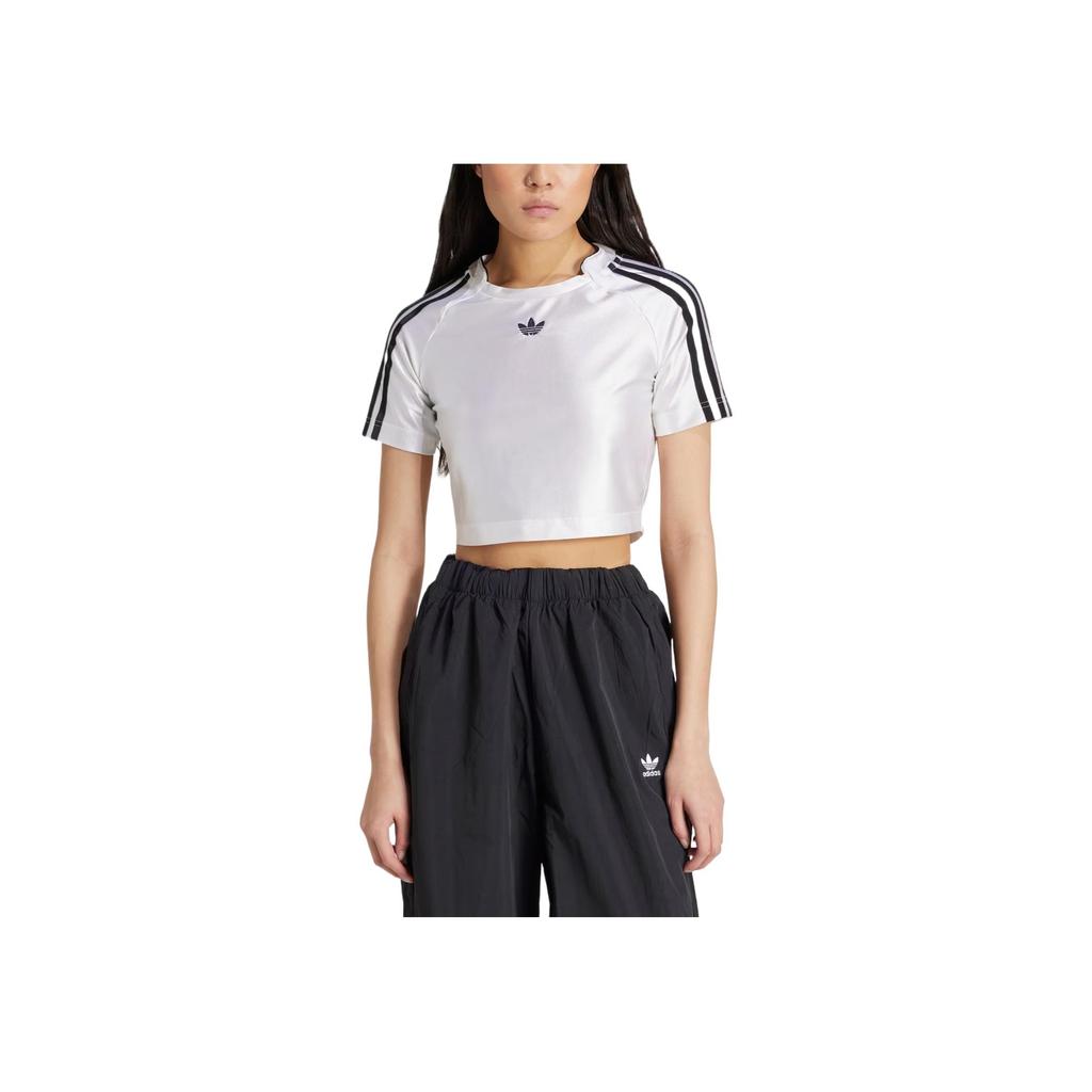 Adidas Originals Adicolor Teamgeist Fashion Simple Beautiful Trendy Solid Color Striped Short Sleeve Raglan T-Shirt Women Tops White JD0269