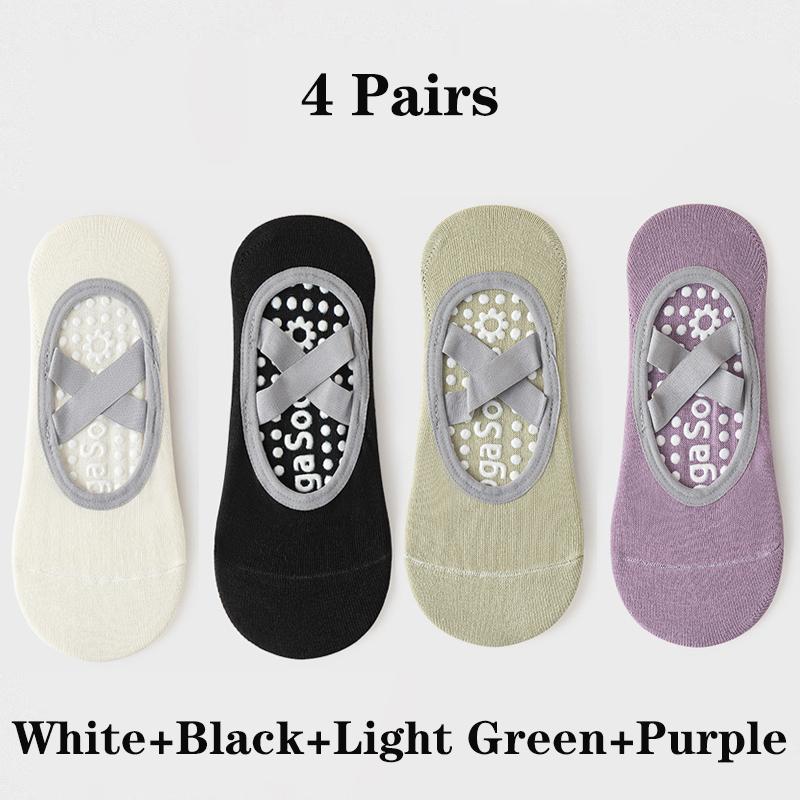 

4 пары женских носков для йоги, бандажные носки для пилатеса, нескользящие, с открытой спиной, дышащие, для фитнеса, спорта, балета, танцев на полу
