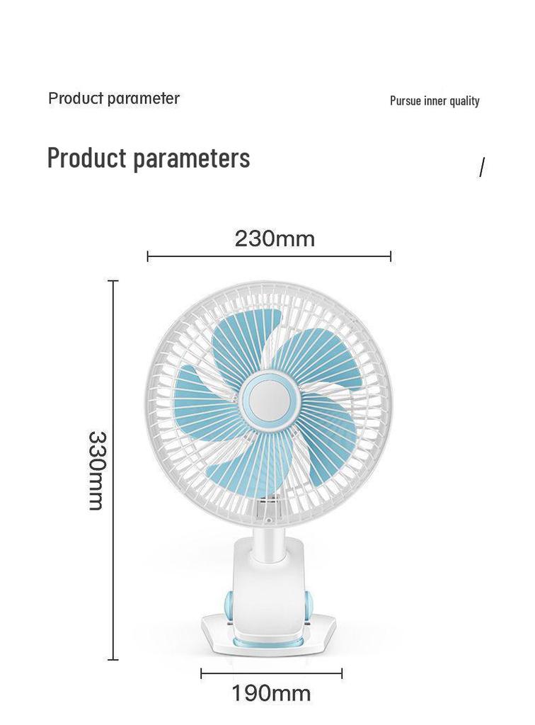 Silent USB Rechargeable Clip-on Desk Fan with Strong Wind for Dorms, Bedside & Office