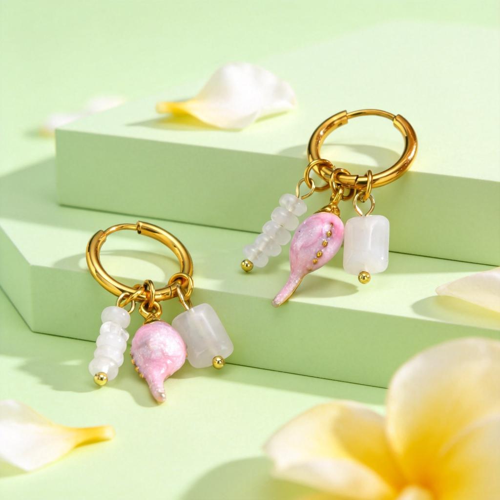 Stainless Steel Vintage Hoop Earrings for Women Natural Stone Drop Dangle Charm Earrings Gold Plated Earring Unique Jewelry Gift