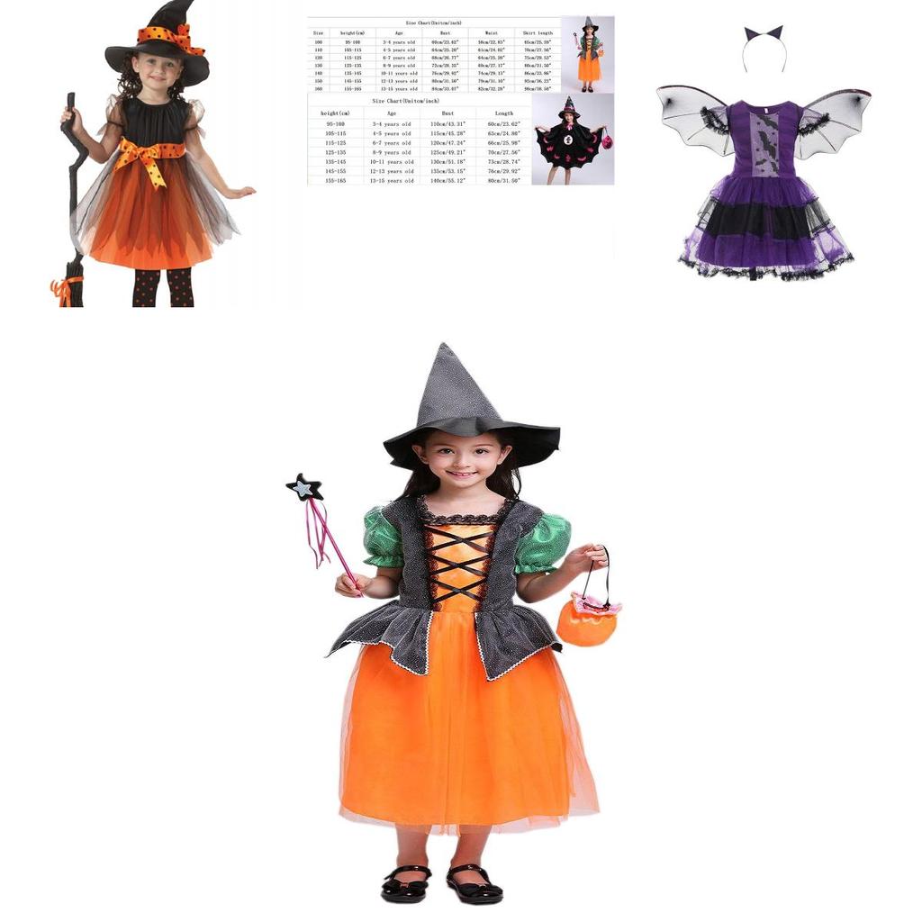 Magisches Baby-Mädchenkleid Halloween Cosplay Hexenkostüm für Teenager mit Puffärmeln