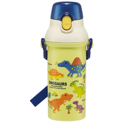 Skater Children's Water Bottle, 480ml, Direct Drinking, Plastic, One-Touch Operation, Dishwasher Safe, Made In Japan, Dinosaur Picture Book, Dinosaur