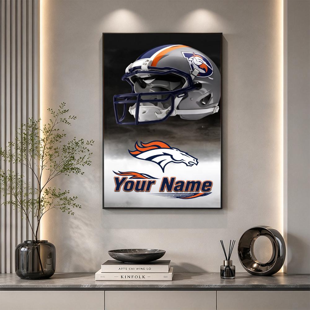 Denver Broncos Logo Personalized Text Diamond Painting Round Diamond Mosaic Rhinestones Diamond Embroidery Craft Kit Wall Decor Without Frame