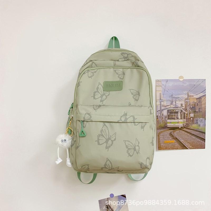 Schoolbag Japanese Ins Wind Butterfly Backpack Female, Junior High School Girls Student Schoolbag Large Capacity Travel Light Backpack