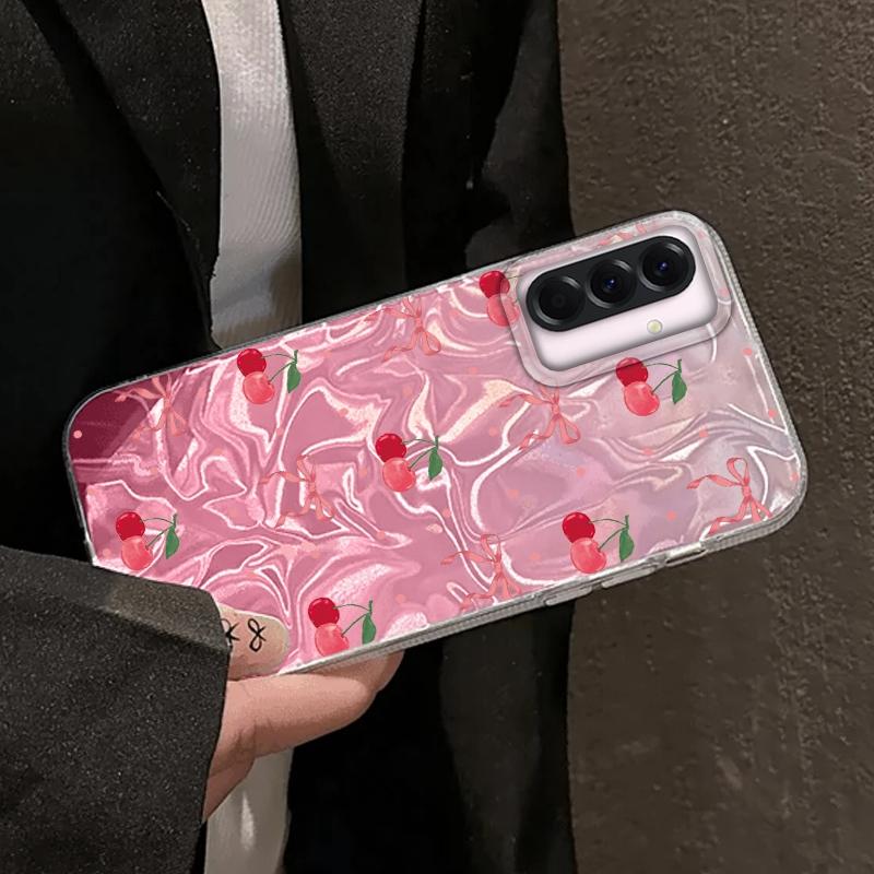 Pink Cherry Bow Leopard Girls Case For Samsung Galaxy A56 A16 A26 A36 A06 A55 A35 A25 A15 A12 A32 A54 S24 S25 S22 S23 FE Cover