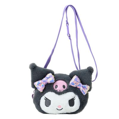 Sanrio Neck Coin Kuromi and PVC Ages 3 and 639702 Face-Shaped Case, Cotton, Polyester, Wallet, Up,