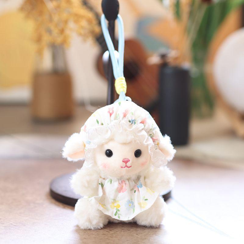 Cute Tulip Lamb Plush Keychain Fluffy Soft Stuffed Pendant Detachable Wrist Lanyard for Girls Birthday Gift