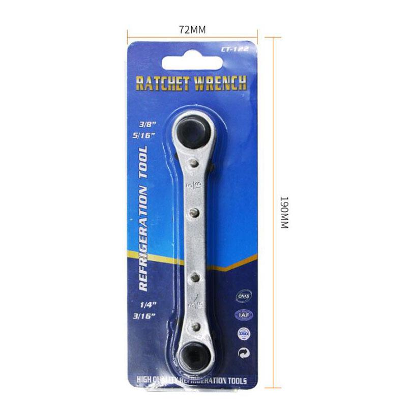 

Двусторонний храповый ключ для холодильных клапанов Профессиональный инструмент для кондиционирования и холодильного оборудования 1/4 3/8 3/16 5/16 дюйма Pack of 1