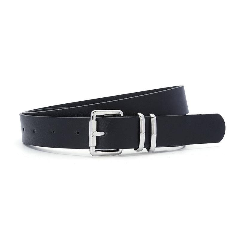 Silver Buckle Leather Women's Belt - Fashionable & Versatile for Jeans and Casual Wear