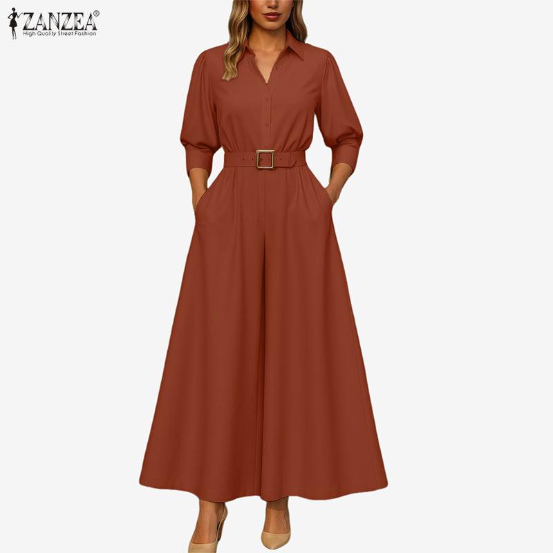 ZANZEA Blusa de Manga 3/4 para Mujer y Pantalones de Pierna Ancha Conjuntos Casuales de Dos Piezas