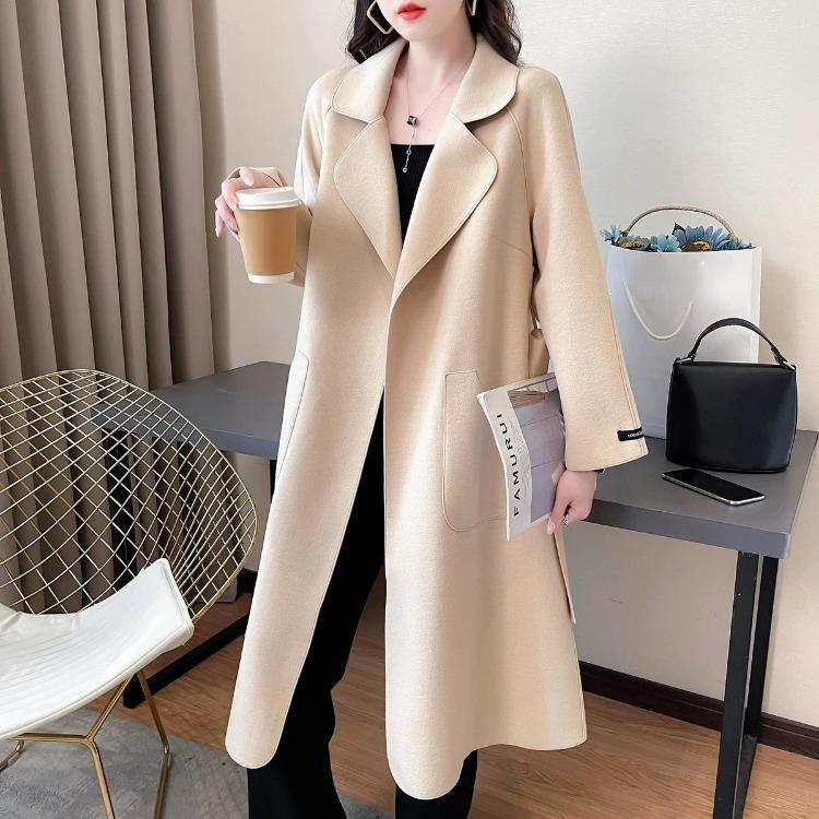 Women Wool Coat Warm Fashionable Belted Autumn Outerwear
