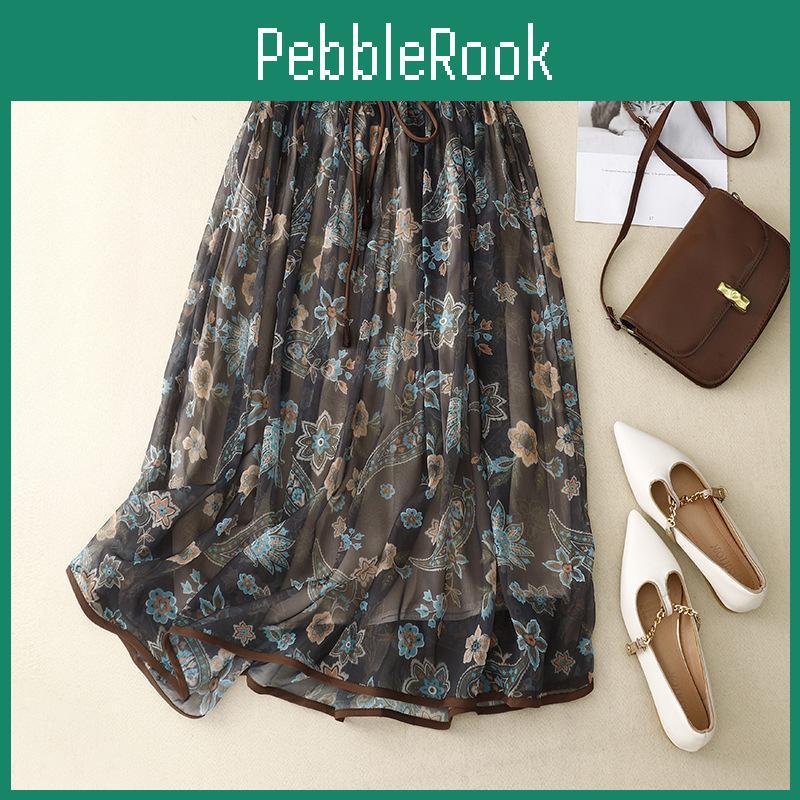 Summer Womens Skirt Plus Size Literary Loose Floral Halfbody Skirt In The Long Section Of The Antipermeable Gauze Skirt