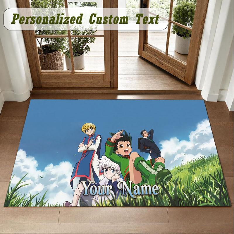 Crystal Velvet Square Rug Custom NameHunter × Hunter Pattern Non Slip Home Floor Decor Rug