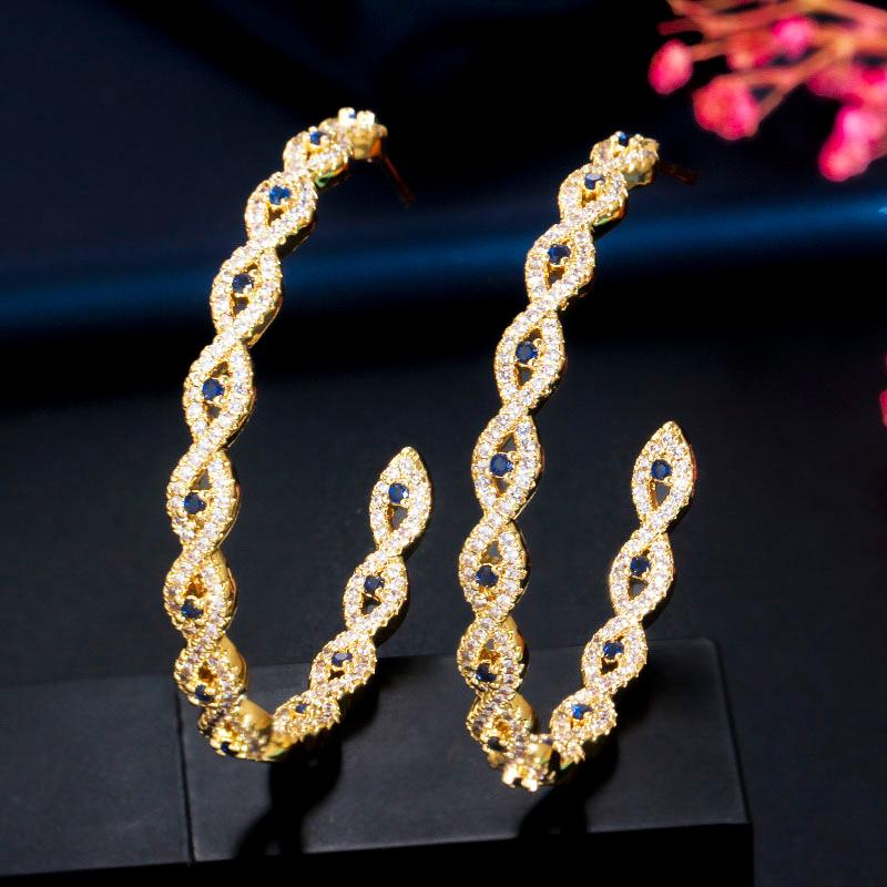 

WWJ блестящие зеленые цирконовые круглые серьги-кольца золотого цвета, ювелирные изделия сапфировый