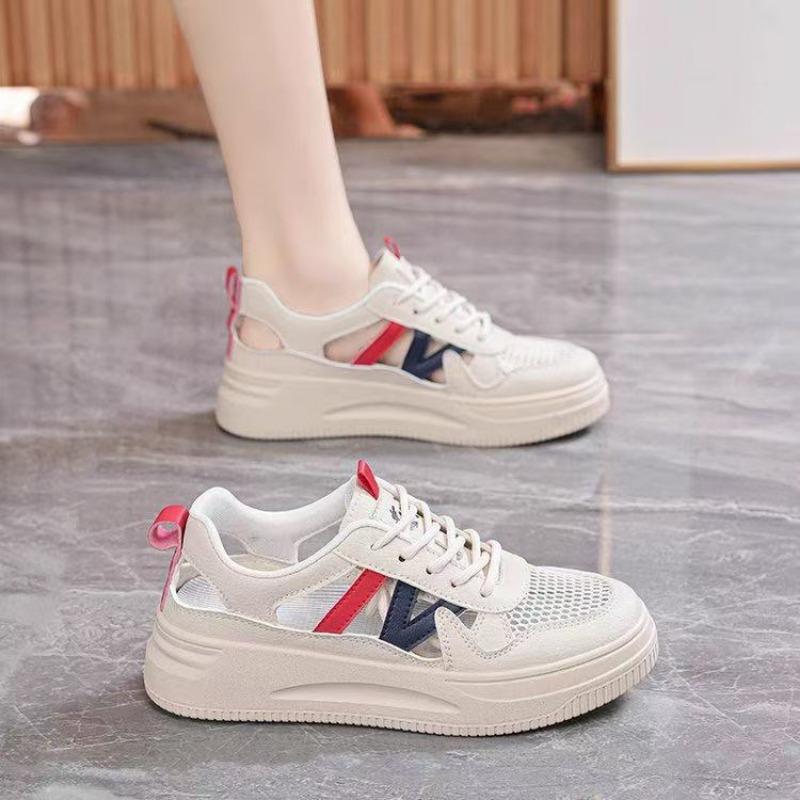 Single shoes women's new summer outer wear thick sole soft sole not tired foot lace-up wear-resistant hollow sports white shoes