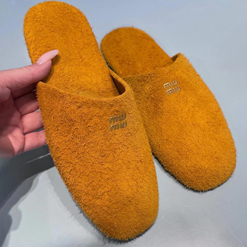 Soft leather version~ miu's lazy bag head and half slippers for women to wear 2025 new comfortable one-pedal flats