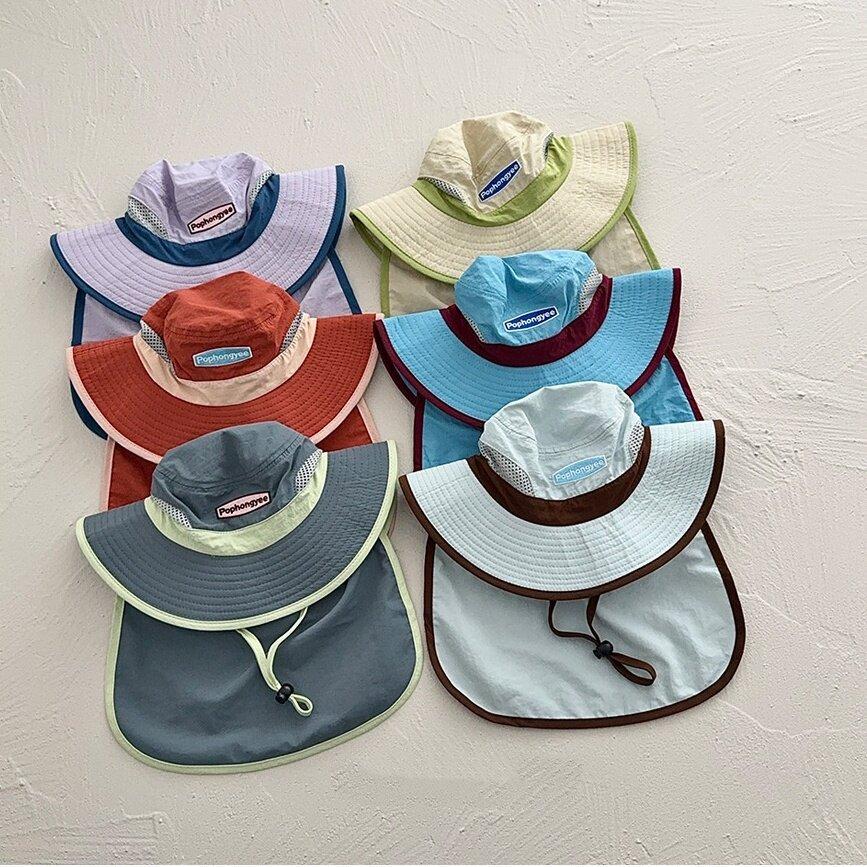 Kids Quick Dry Wide Brim Bucket Hat With Cape Summer UV Protection Block Parent Child Outdoor Camping Sun Hat