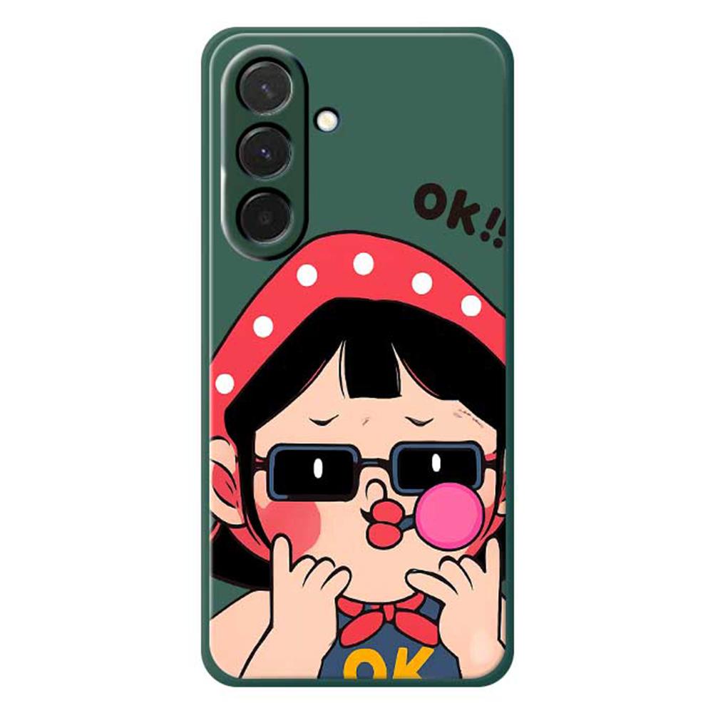 

For Samsung Galaxy A36 5G Case Cute Kid Pattern Printing Straight Edge TPU Phone Back Cover Green