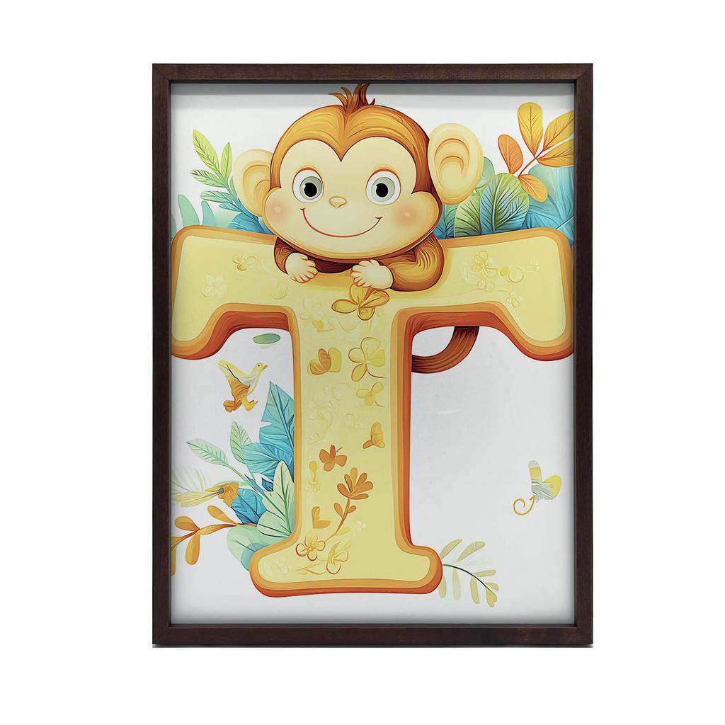 Plakat Wesoła Małpka Z Literą T Plakat Wesoła Małpka Z Literą T, 70X100 Cm, Bez Ramy, Papier Matowy 230 Gsm