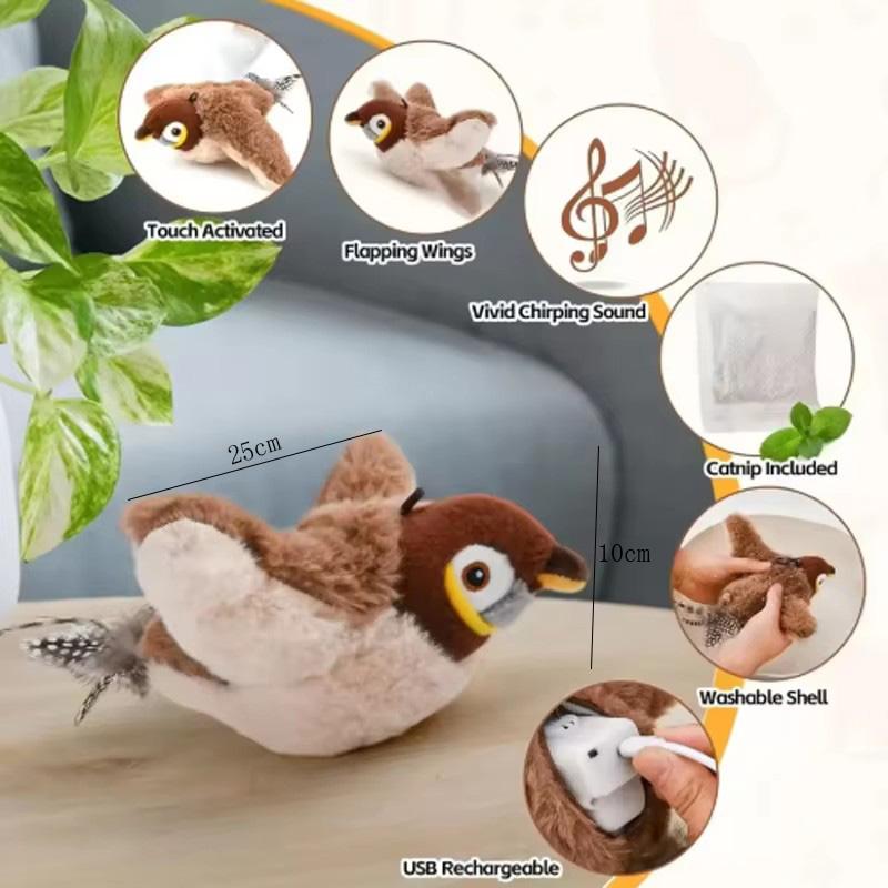 Simulated Bird Cat Toy Interactive Toys Dog Rechargeable Chirping Flapping Bird(No Flying) Touch Activated Plush Toy Pet