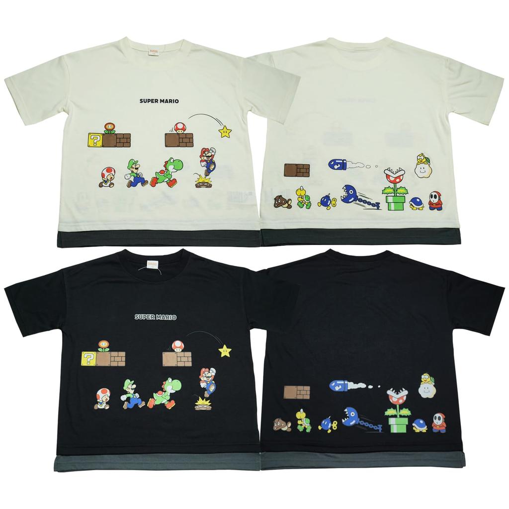 Western Jr8850 Summer Super Mario Front and Back Print Boys Black [Bandai] Short-Sleeve T-Shirt