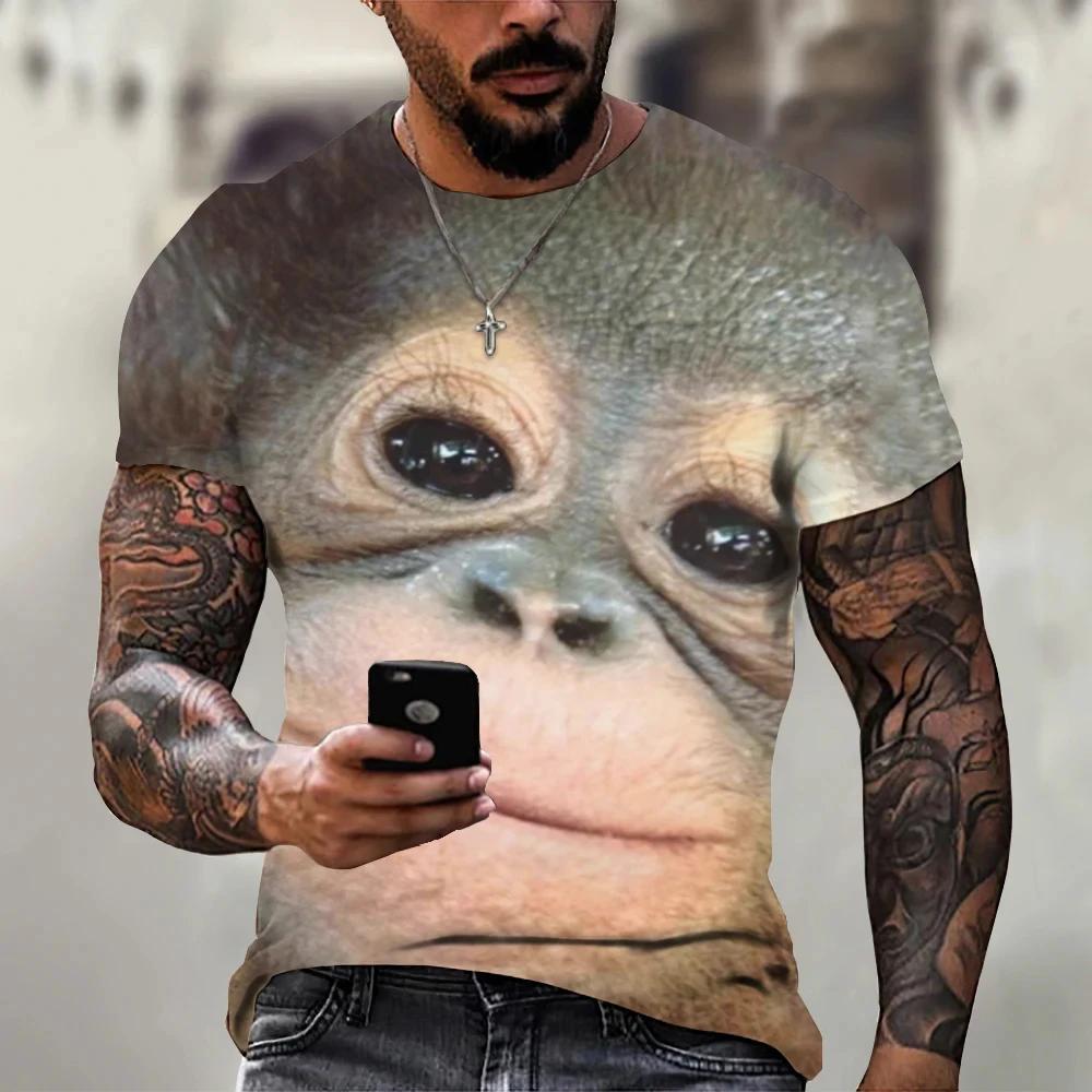 Summer New Men's T-shirt 3D Print Fun Gorilla Fashion Trend Street Comfortable Casual Top Round Neck Plus Size Short Sleeve