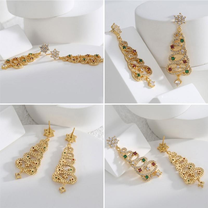 Korean Zircon Christmas Tree Earrings Rhinestone Crystal Star Drop Earring Gift