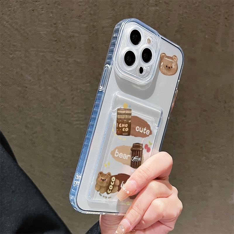 Card Slot Holder Silicone Wallet Pocket Case For Samsung A54 A24 Infinix Note 30 Xiaomi Redmi Note 14 13 12 iPhone 13 14 16 Cover Clear Phone Bumper