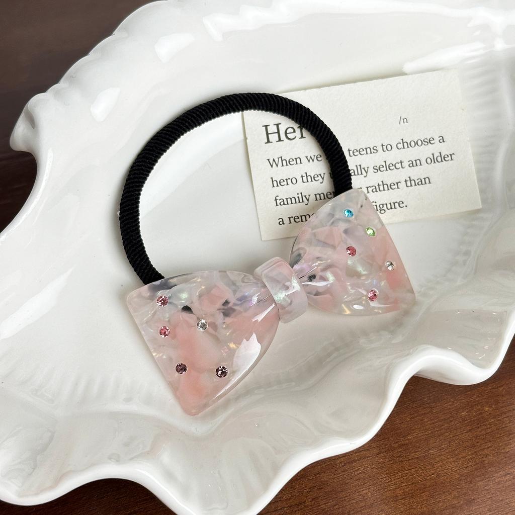 Fashion Cute 6.4cm Inlaid Colorful Rhinestones Bow Hair Band For Sweet Girls Acetate High Ponytail Hair Rope Hair Accessories