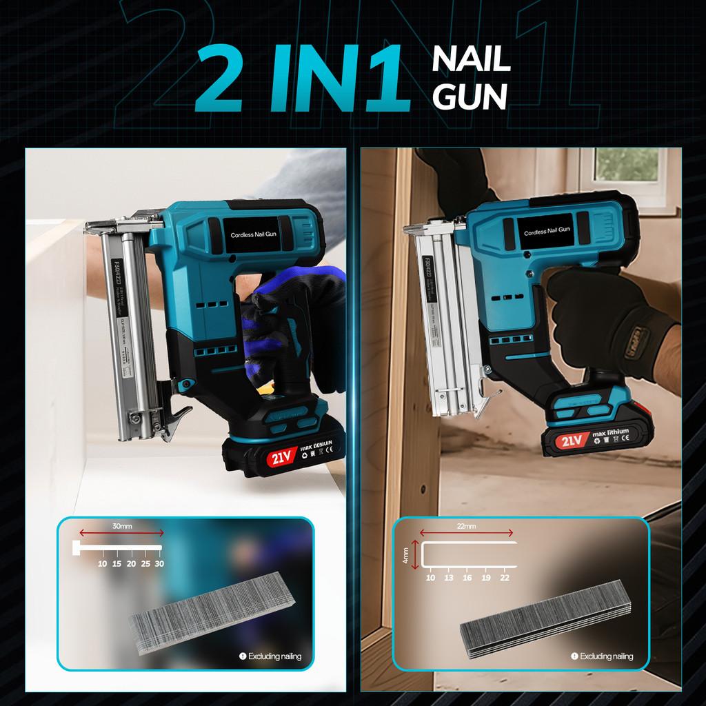 2000W 2-In-1 Cordless Portable Electric Nail Gun Handheld Electric Nailer Stapler Woodworking Repair Machine