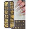12 Grids Gold Moon Star Metallic Nail Charms 3D Y2K Jewelry Rhinestones Steel Ball Nail Art Decoration Manicure Supply Diy Nail Supplies
