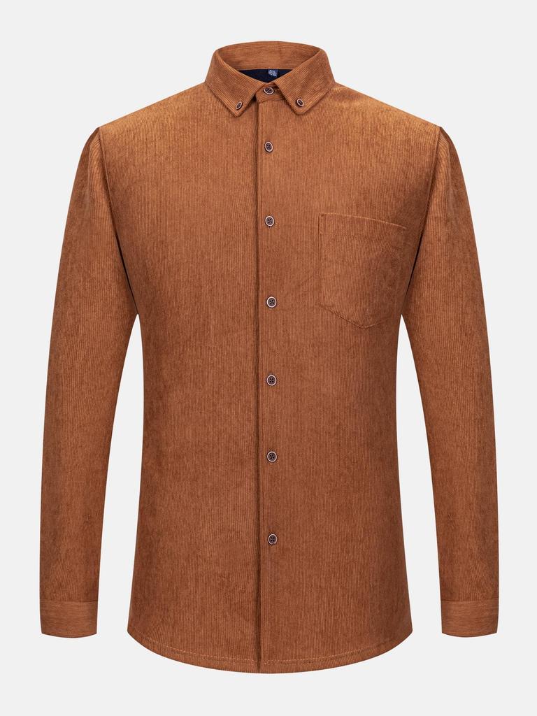 Thermal Men's Long Sleeve Shirt  Solid Corduroy with Fleece Lining for Cold Days plus size